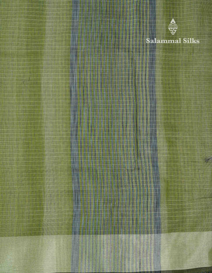 Beautiful Blueish Grey Linen Cotton Mix Saree With Fancy Tissue Border