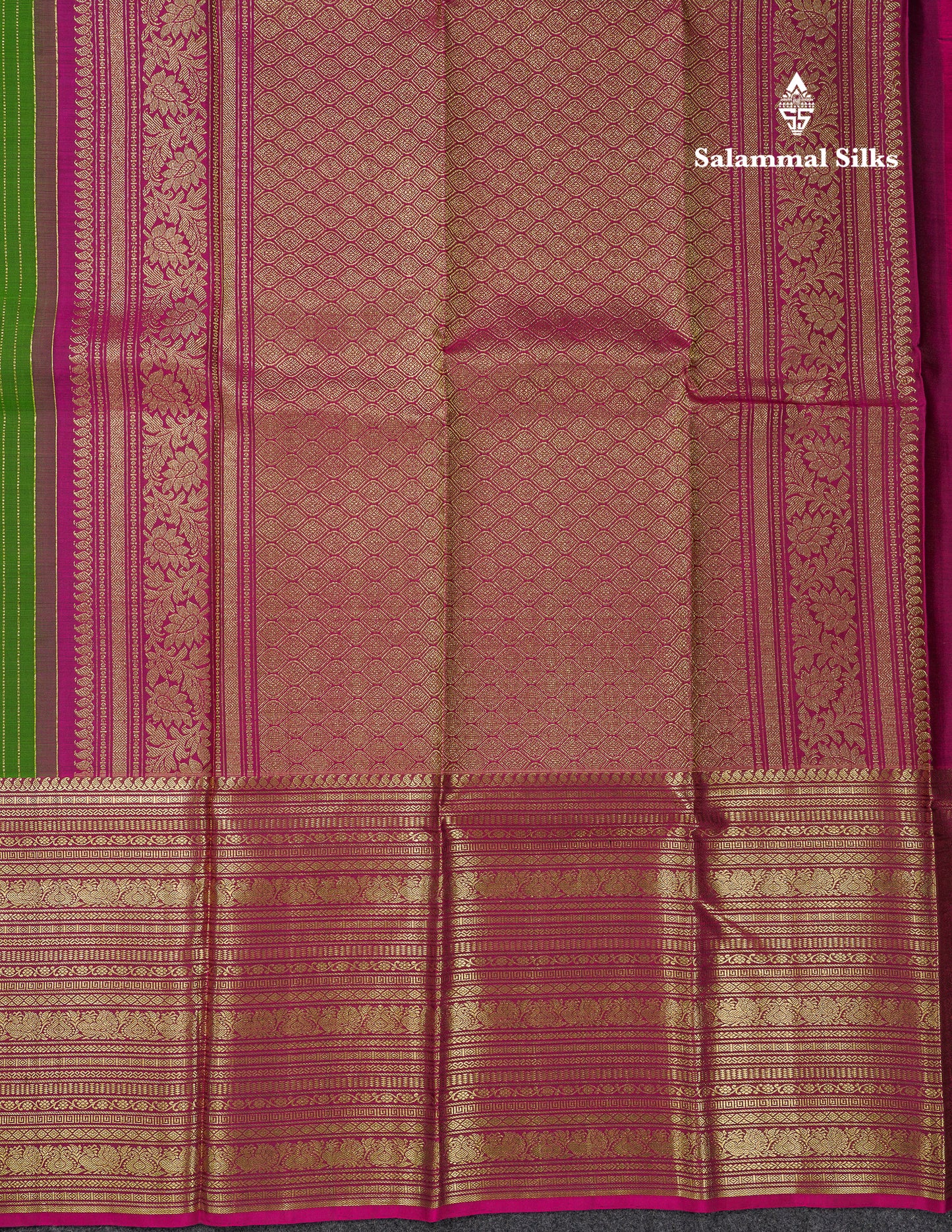 Beautiful Green Pure Kanjivaram Silk Saree With Contrast Magenta Traditional Evening Morning Border