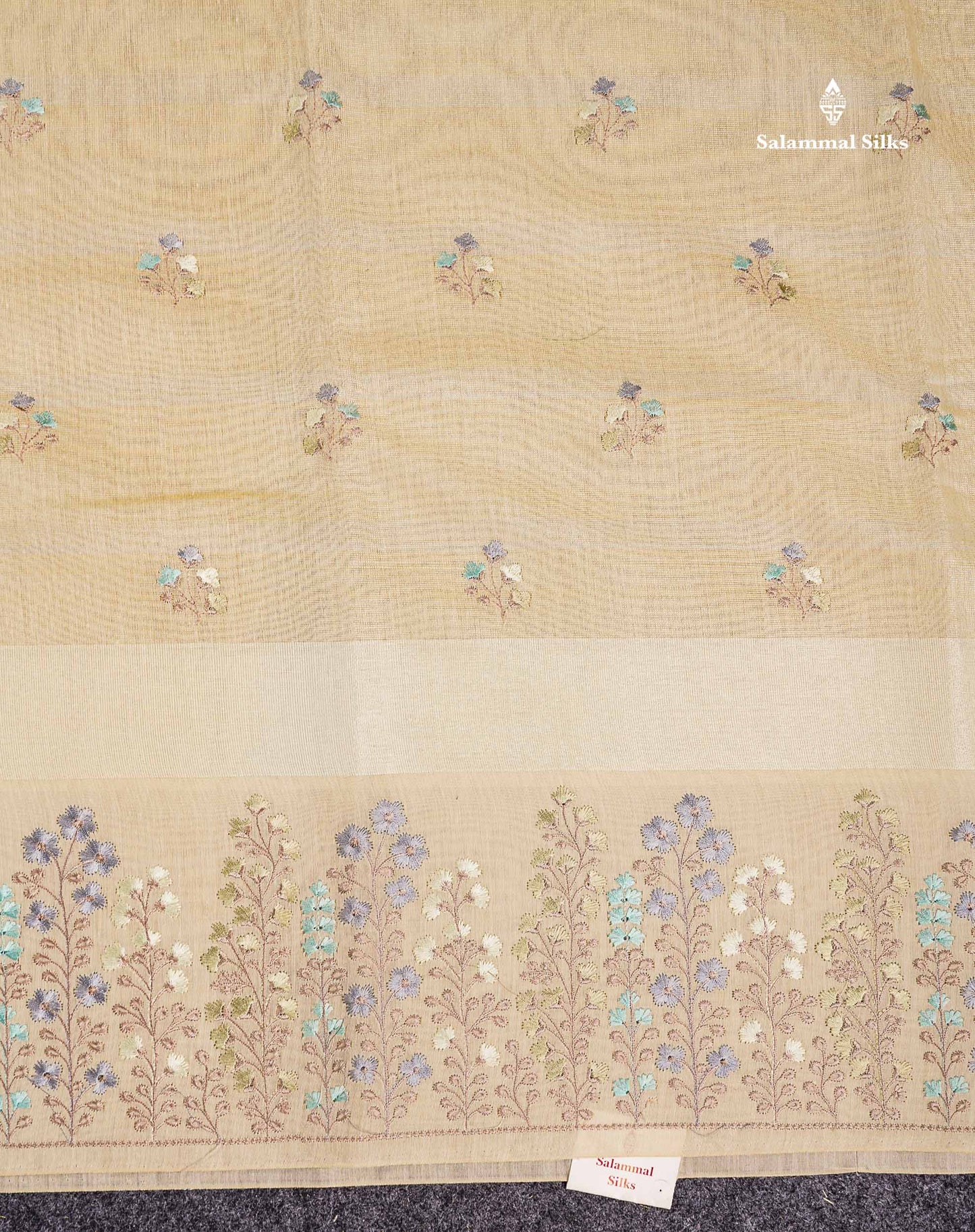 Linen Mix Tissue Saree - Light Yellow Vaira Oosi  Lines Along With Embroidery Design Fancy Border