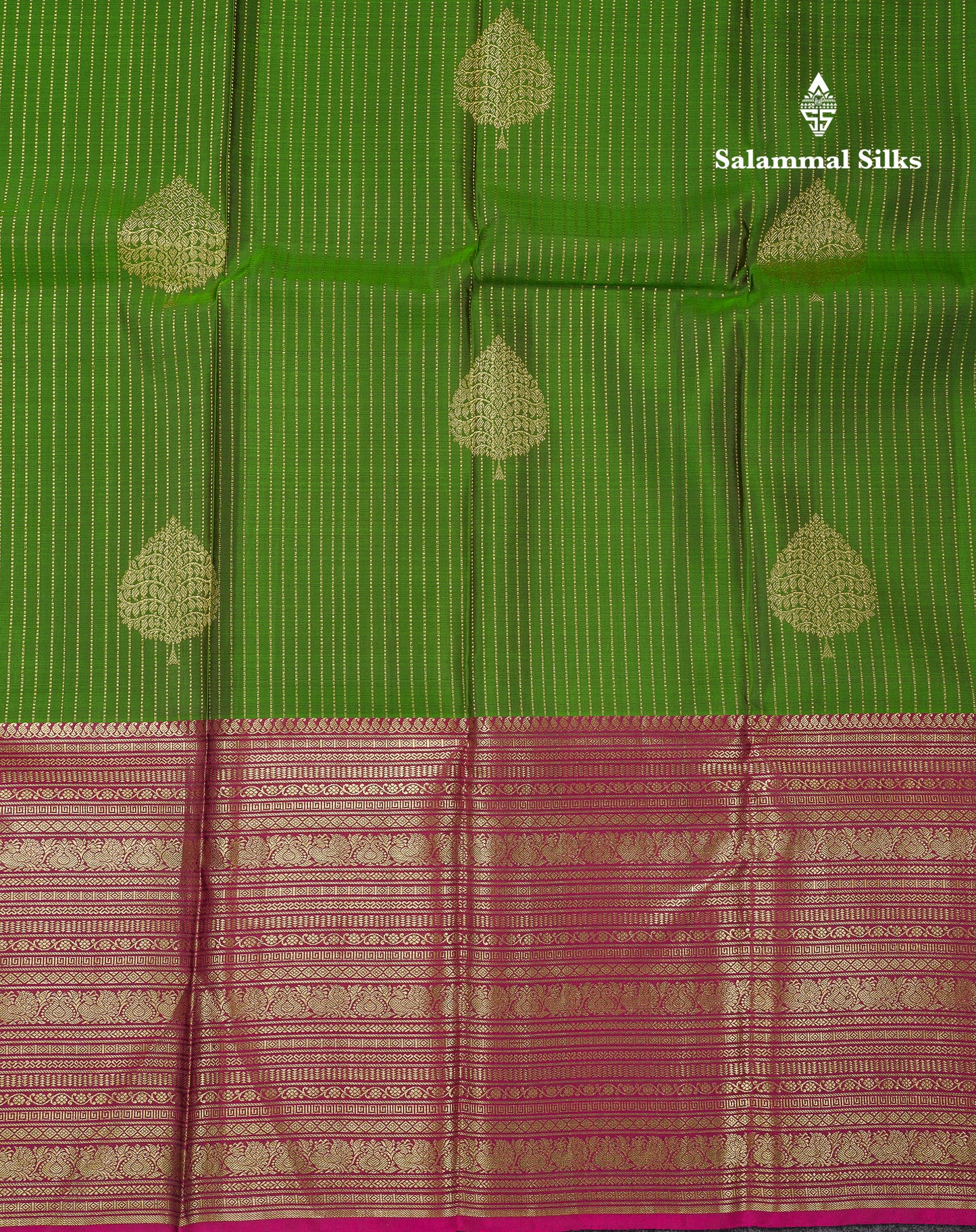Beautiful Green Pure Kanjivaram Silk Saree With Contrast Magenta Traditional Evening Morning Border