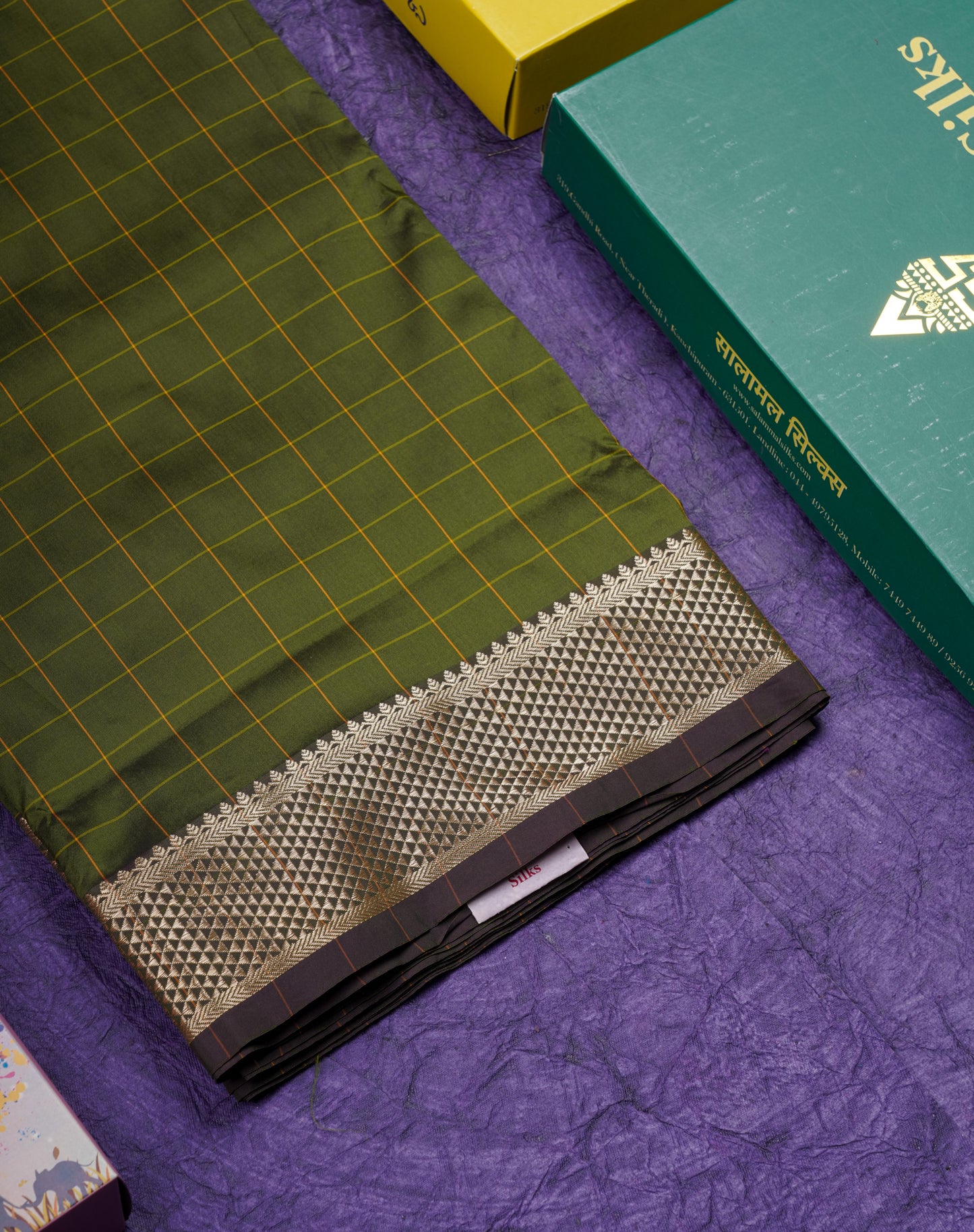 9 Yards Semi Silk Saree Green Colour with Gold Zari Border