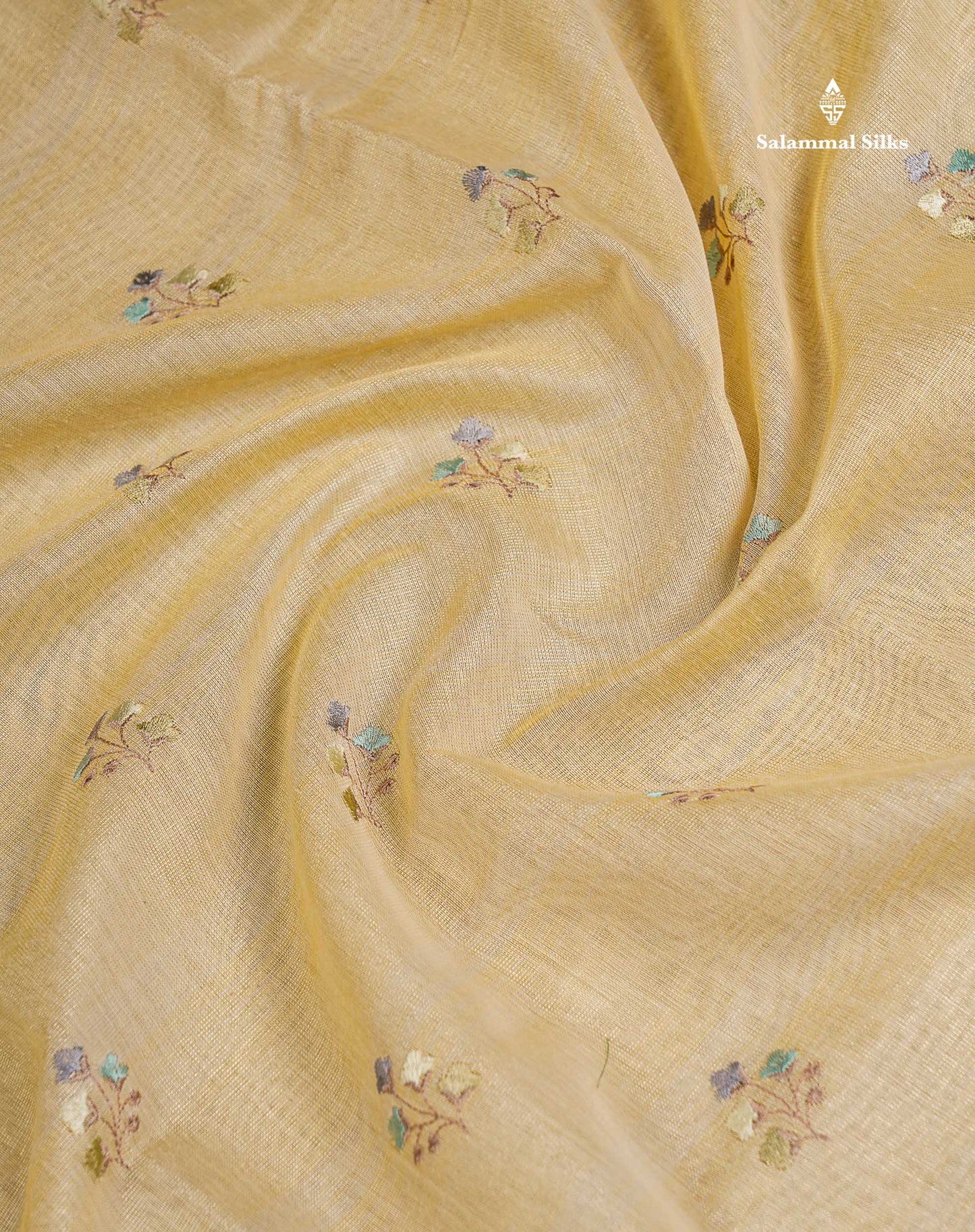 Linen Mix Tissue Saree - Light Yellow Vaira Oosi  Lines Along With Embroidery Design Fancy Border