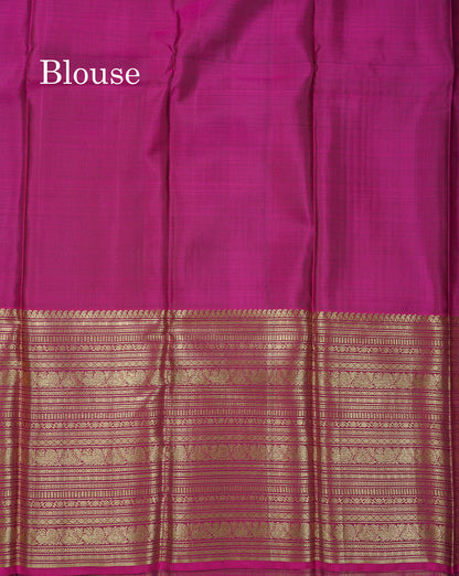 Beautiful Green Pure Kanjivaram Silk Saree With Contrast Magenta Traditional Evening Morning Border