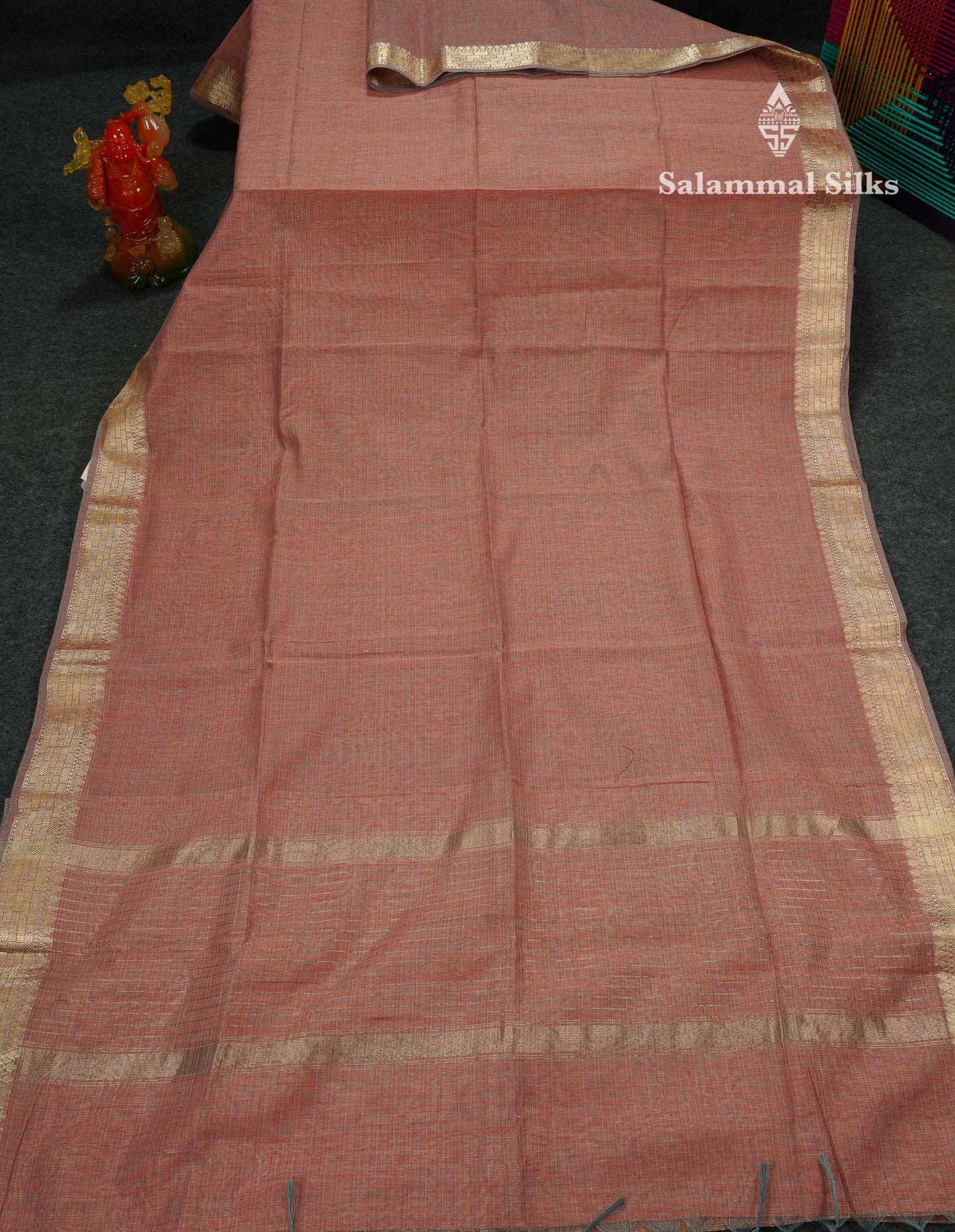 Beautiful Sea Blue Linen Cotton Mix Fancy Saree With Fancy Border
