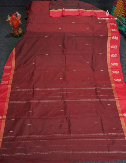 Semi Silk Saree - Maroon Colour Body Small Butta With Contrast Redish Pink Fancy Border