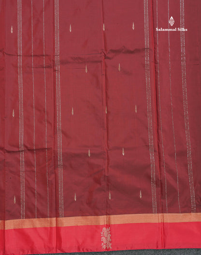 Semi Silk Saree - Maroon Colour Body Small Butta With Contrast Redish Pink Fancy Border