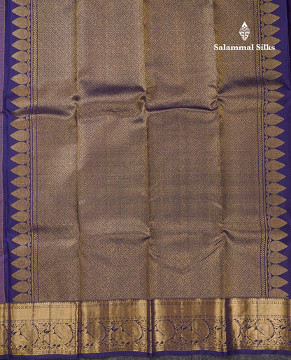 Beautiful Light Violet Pure Kanjivaram Silk Saree With Contrast Navy Blue Traditional Medium Border