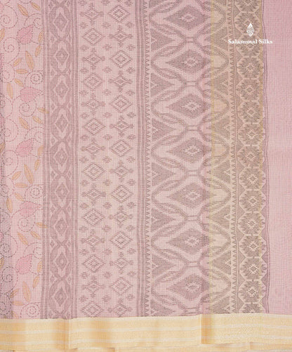 Kota Cotton Saree - Light Pink Printed Along With Gold & Silver Zari Border