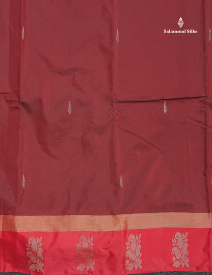 Semi Silk Saree - Maroon Colour Body Small Butta With Contrast Redish Pink Fancy Border