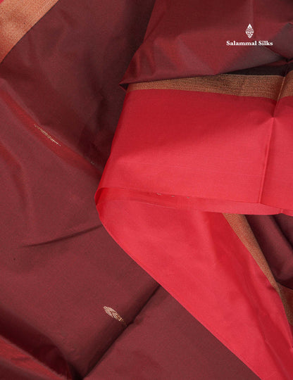 Semi Silk Saree - Maroon Colour Body Small Butta With Contrast Redish Pink Fancy Border