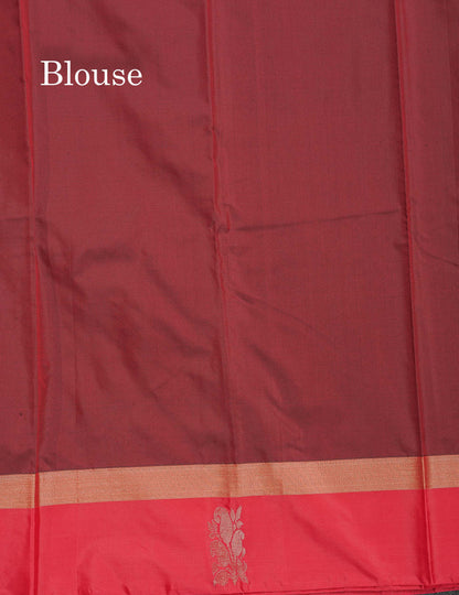 Semi Silk Saree - Maroon Colour Body Small Butta With Contrast Redish Pink Fancy Border