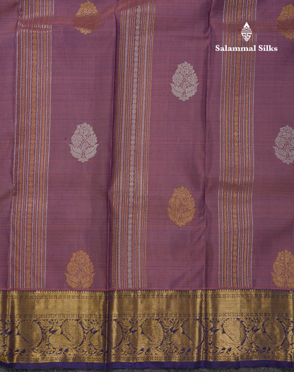 Beautiful Light Violet Pure Kanjivaram Silk Saree With Contrast Navy Blue Traditional Medium Border
