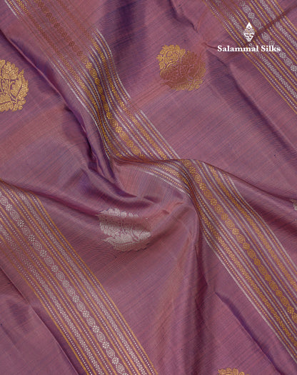 Beautiful Light Violet Pure Kanjivaram Silk Saree With Contrast Navy Blue Traditional Medium Border