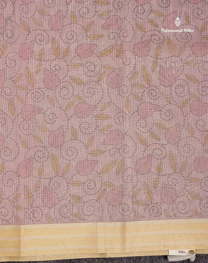 Kota Cotton Saree - Light Pink Printed Along With Gold & Silver Zari Border