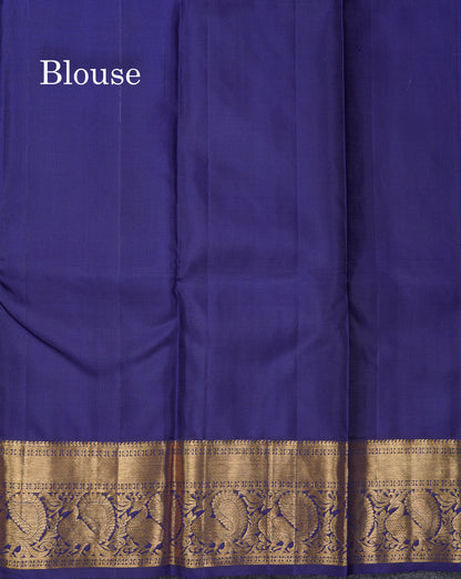 Beautiful Light Violet Pure Kanjivaram Silk Saree With Contrast Navy Blue Traditional Medium Border