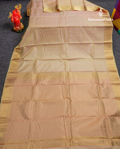 Beautiful Cream Sandal Pure Kanjivaram Silk Saree With Traditional Medium Border