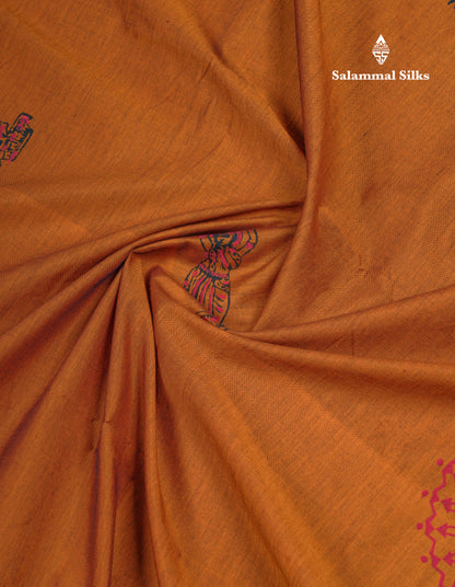 Beautiful Mustard Yellow South Cotton Printed Saree With Contrast Black Blouse