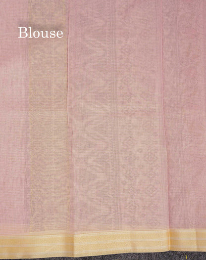 Kota Cotton Saree - Light Pink Printed Along With Gold & Silver Zari Border