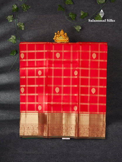 Pure Silk Pattu Pavadai (Chilly Red) With Bottle Green Blouse 36"