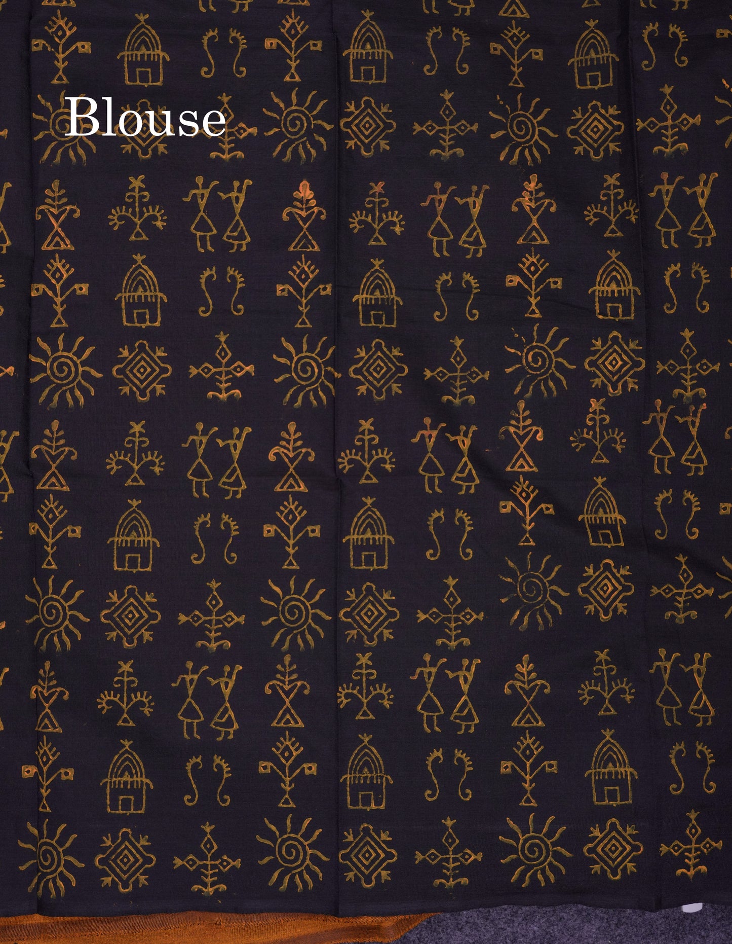 Beautiful Mustard Yellow South Cotton Printed Saree With Contrast Black Blouse