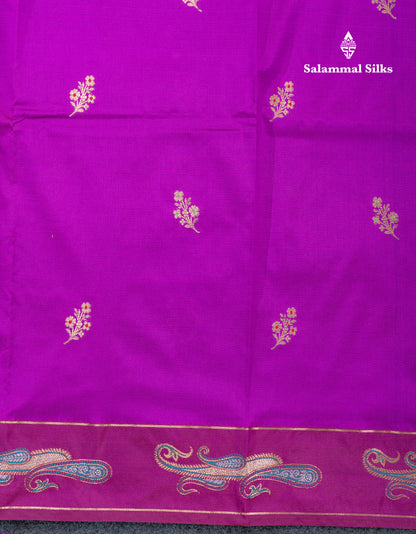 Dark Maroon Menakari Work Semi Soft Silk Saree With Fancy Border