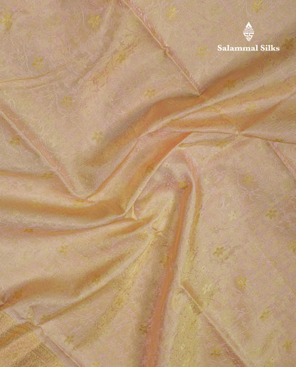 Beautiful Cream Sandal Pure Kanjivaram Silk Saree With Traditional Medium Border