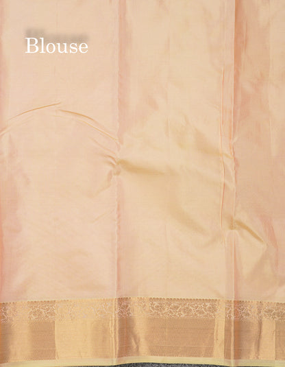 Beautiful Cream Sandal Pure Kanjivaram Silk Saree With Traditional Medium Border