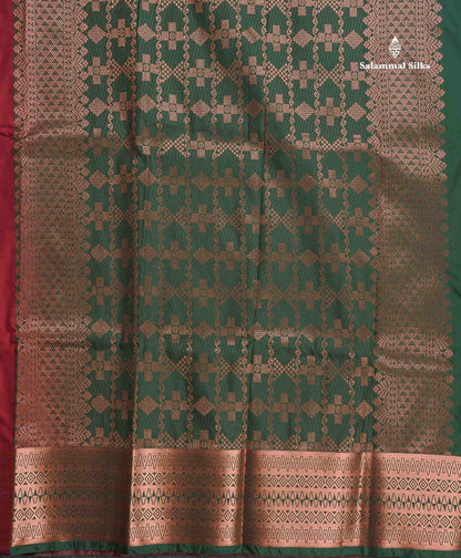Semi Silk Saree - Maroon Colour Body With Contrast Bottle Green Blouse