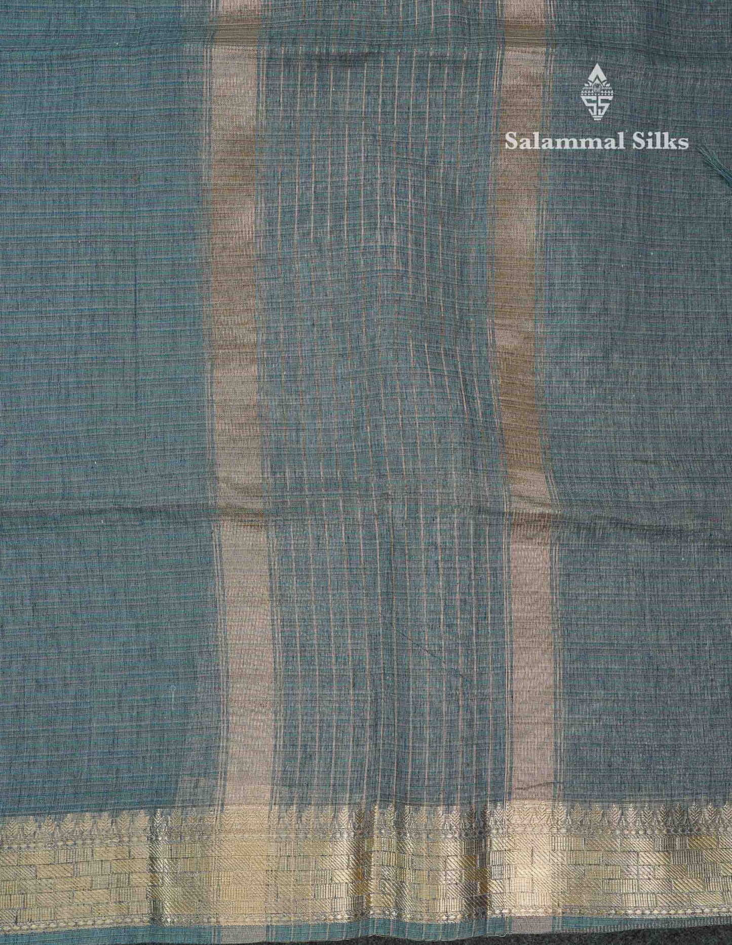 Beautiful Sea Blue Linen Cotton Mix Fancy Saree With Fancy Border