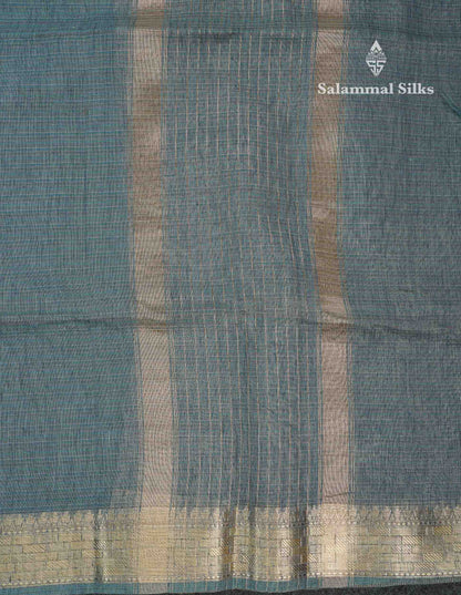 Beautiful Sea Blue Linen Cotton Mix Fancy Saree With Fancy Border