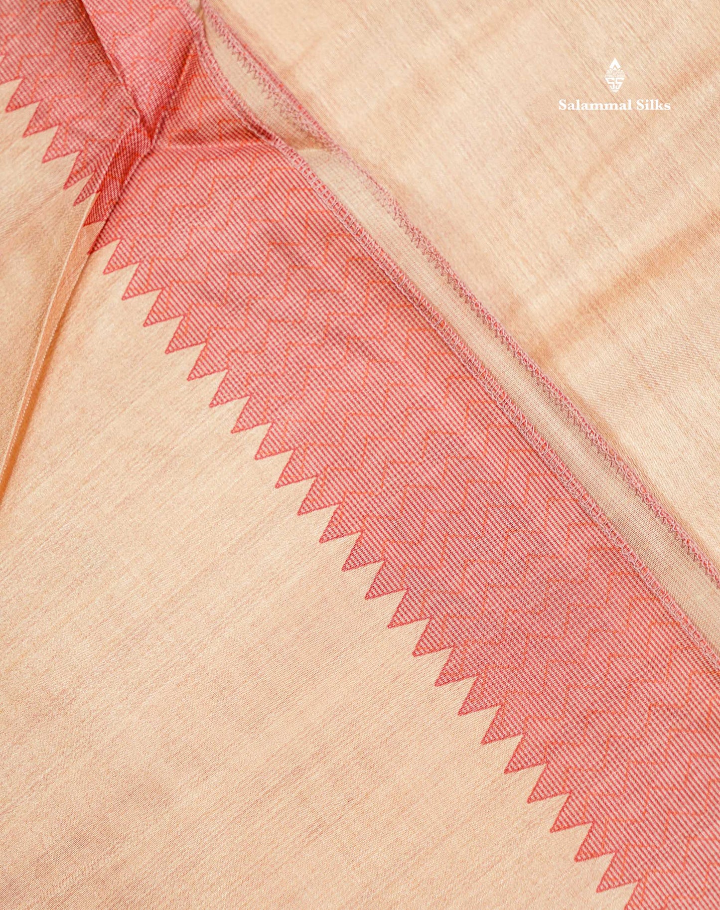 Semi Tussar Saree - Beige Plain Along With Floral Design & Contrast Pink Shade Border