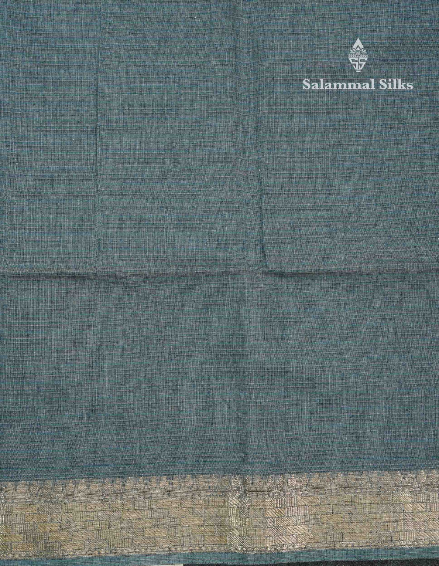 Beautiful Sea Blue Linen Cotton Mix Fancy Saree With Fancy Border
