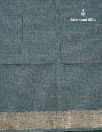 Beautiful Sea Blue Linen Cotton Mix Fancy Saree With Fancy Border