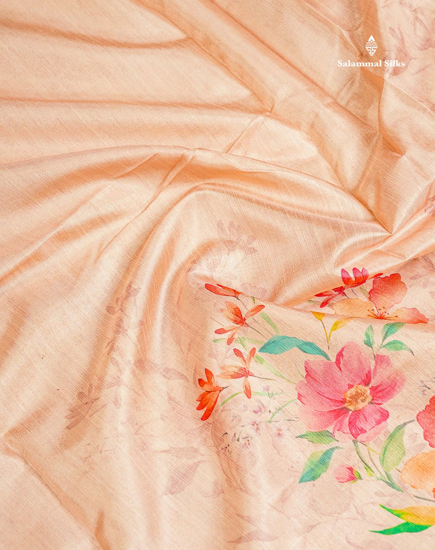 Semi Tussar Saree - Beige Plain Along With Floral Design & Contrast Pink Shade Border