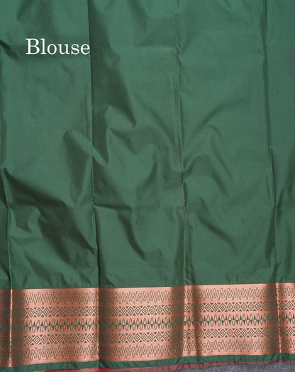 Semi Silk Saree - Maroon Colour Body With Contrast Bottle Green Blouse