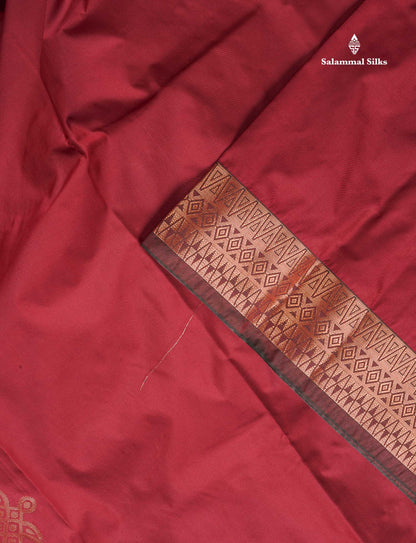 Semi Silk Saree - Maroon Colour Body With Contrast Bottle Green Blouse