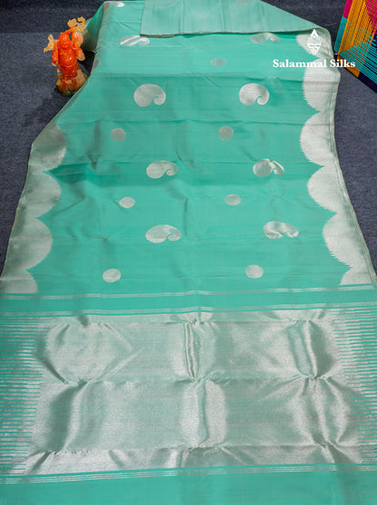 8 Kol Light Rexona Green Pure Kanjivaram Silk Saree with Circle Pattern Border