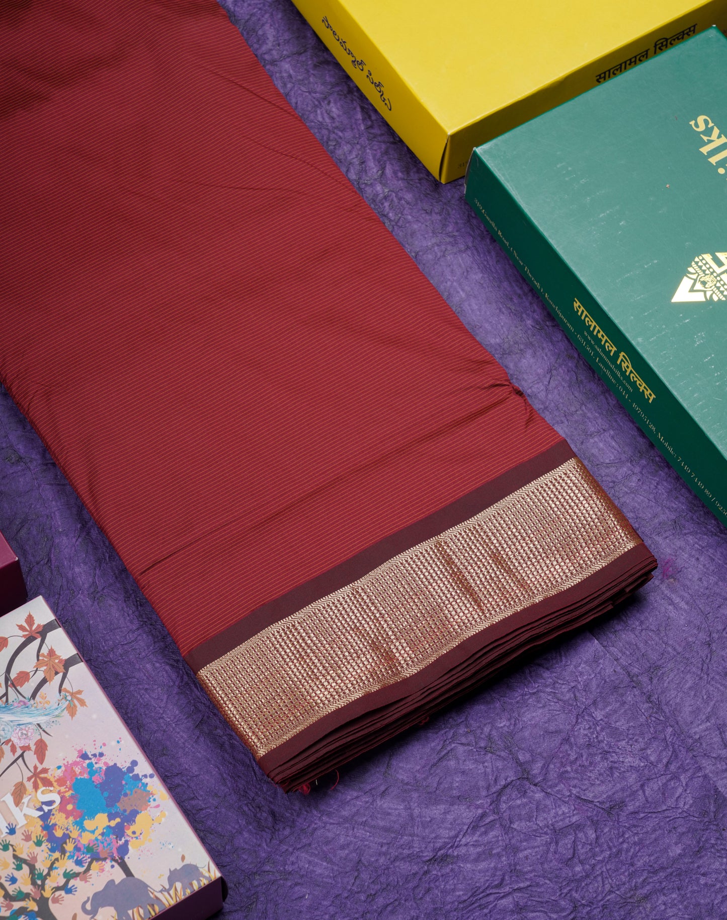 9 Yards Semi Silk Saree Orange Colour with Red Border