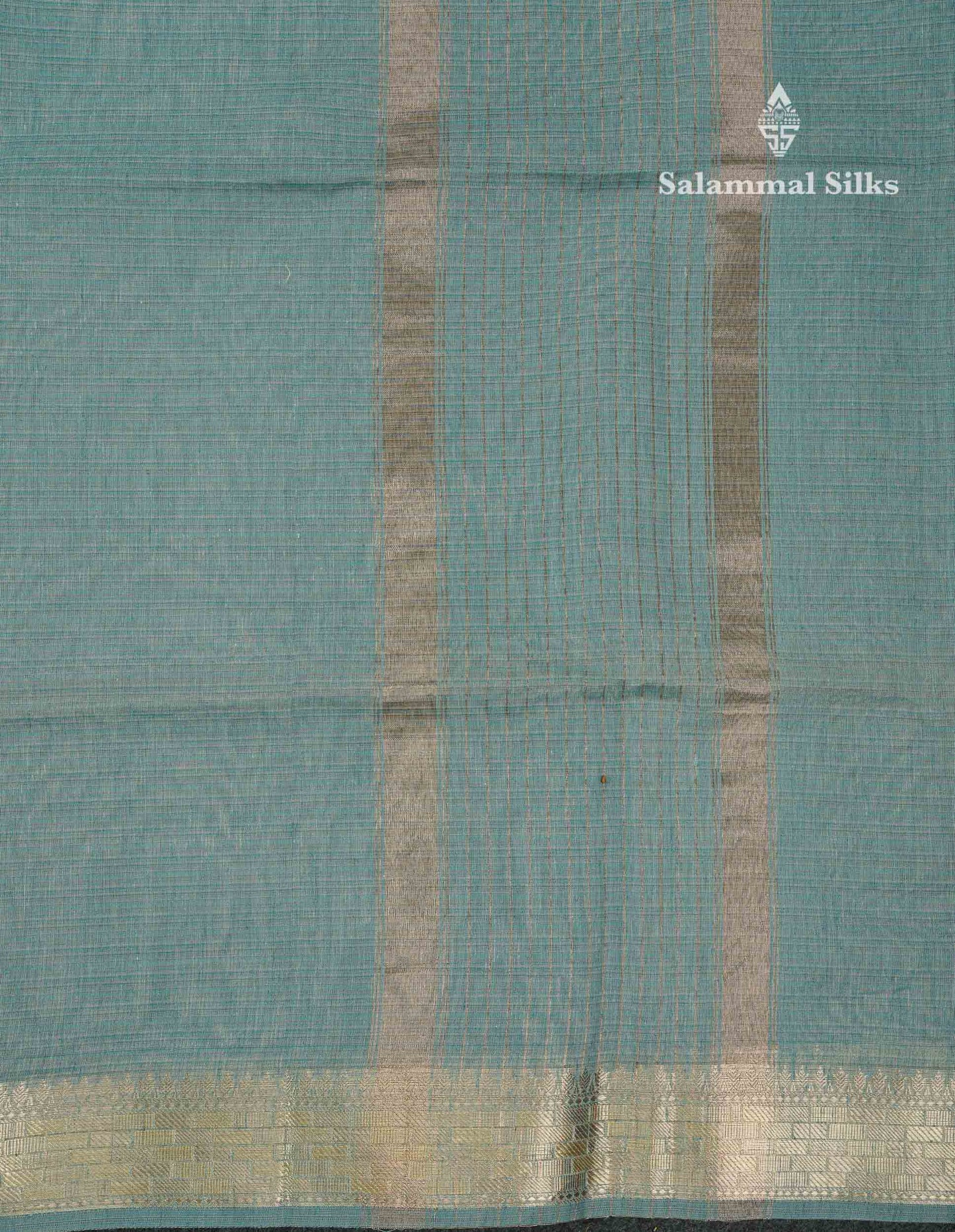 Beautiful Sea Blue Linen Cotton Mix Fancy Saree With Fancy Border