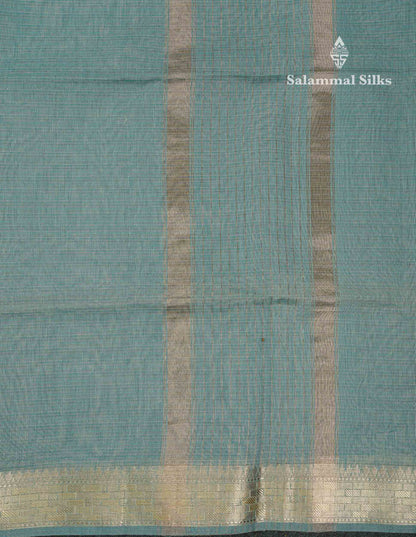 Beautiful Sea Blue Linen Cotton Mix Fancy Saree With Fancy Border