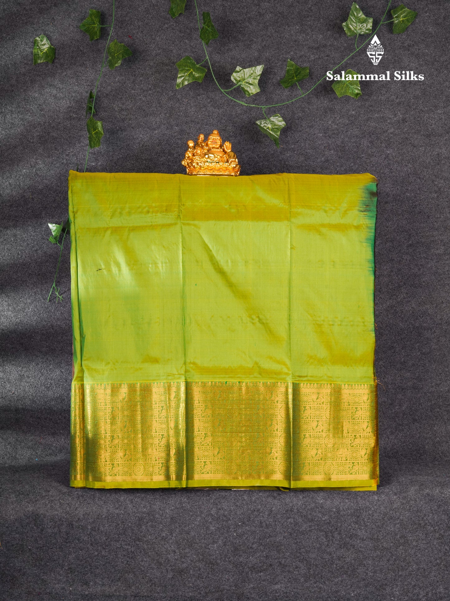 Pure Silk Pattu Pavadai (Bottle Green) With Parrot Green Blouse 35.50"