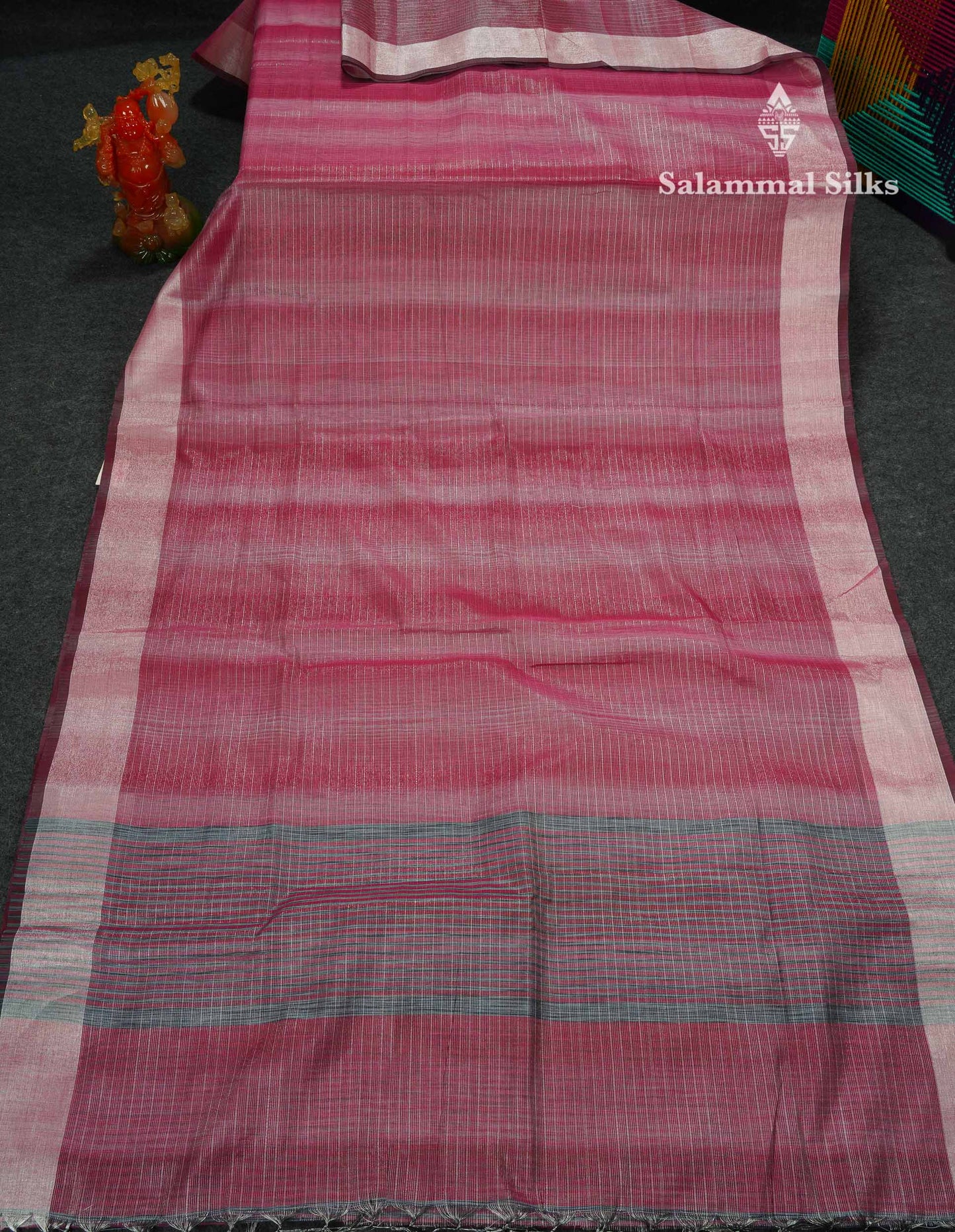 Beautiful Blueish Grey Linen Cotton Mix Saree With Fancy Tissue Border