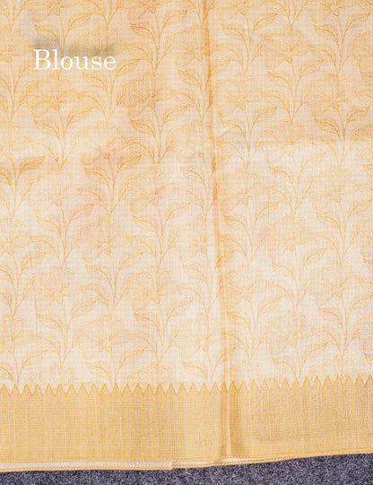 Semi Tussar Saree - Sandal Plain Along With Floral Design & Contrast Dark Sandal Border