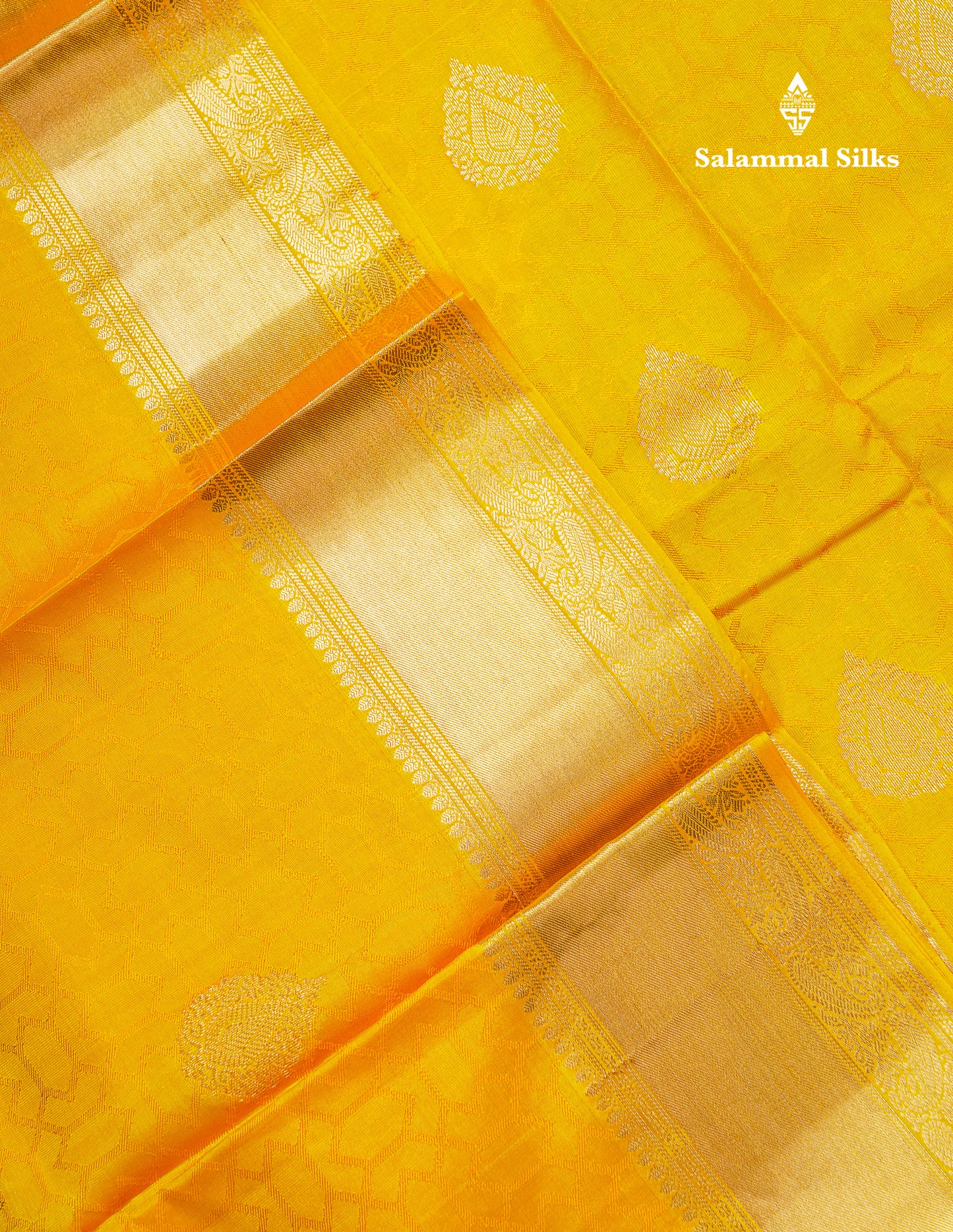 Beautiful Yellow Pure Kanjivaram Silk Saree With Traditional Medium Border