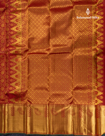 Maroon Bridal Pure Kanjivaram Silk Saree With Traditional Evening Morning Border