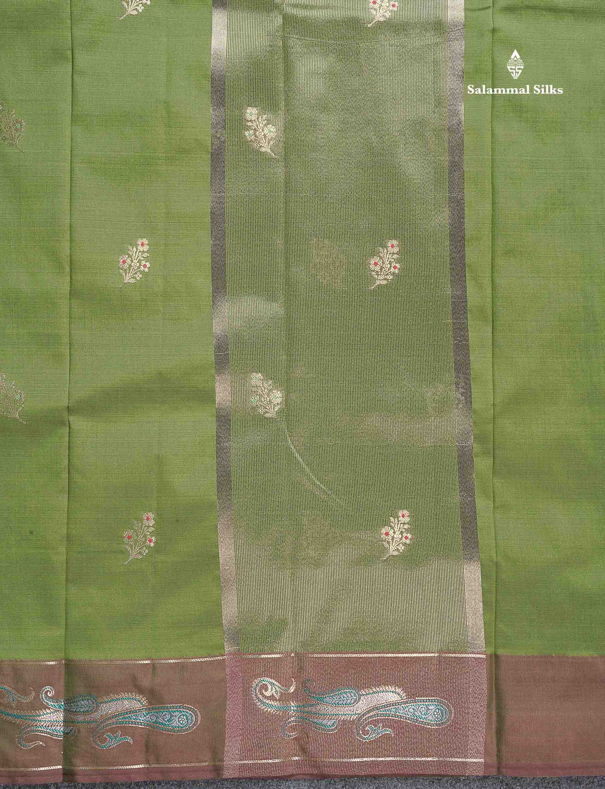 Semi Silk Saree - Olive Green Colour Body With Fancy Border
