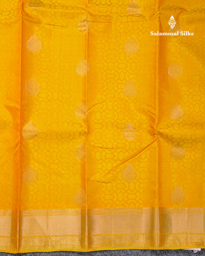 Beautiful Yellow Pure Kanjivaram Silk Saree With Traditional Medium Border