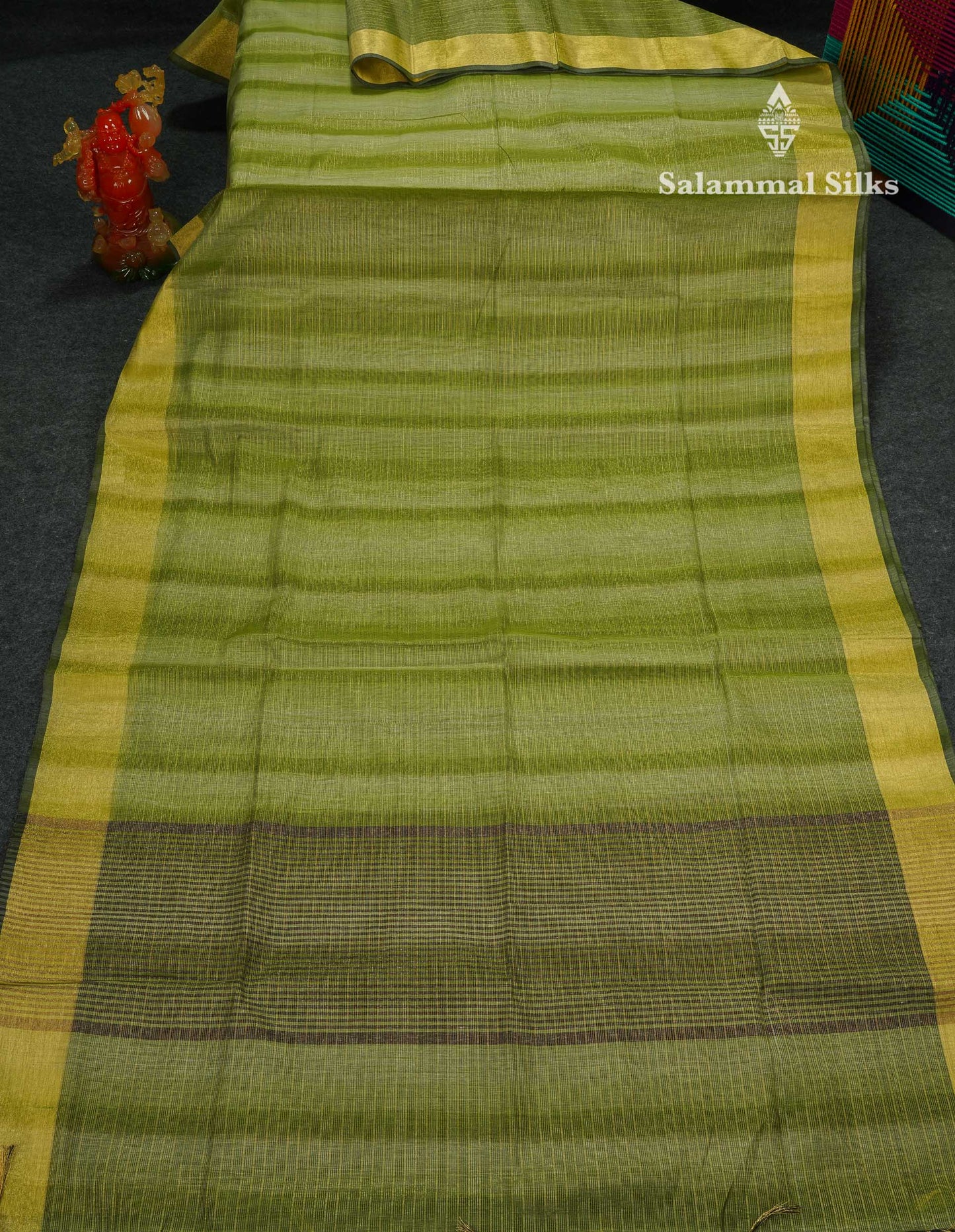 Beautiful Blueish Grey Linen Cotton Mix Saree With Fancy Tissue Border