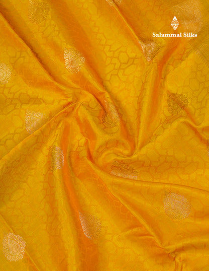 Beautiful Yellow Pure Kanjivaram Silk Saree With Traditional Medium Border