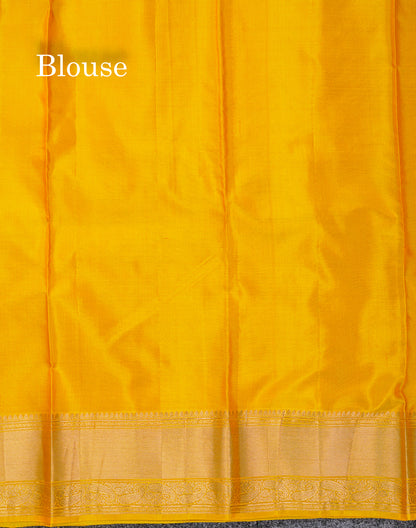 Beautiful Yellow Pure Kanjivaram Silk Saree With Traditional Medium Border